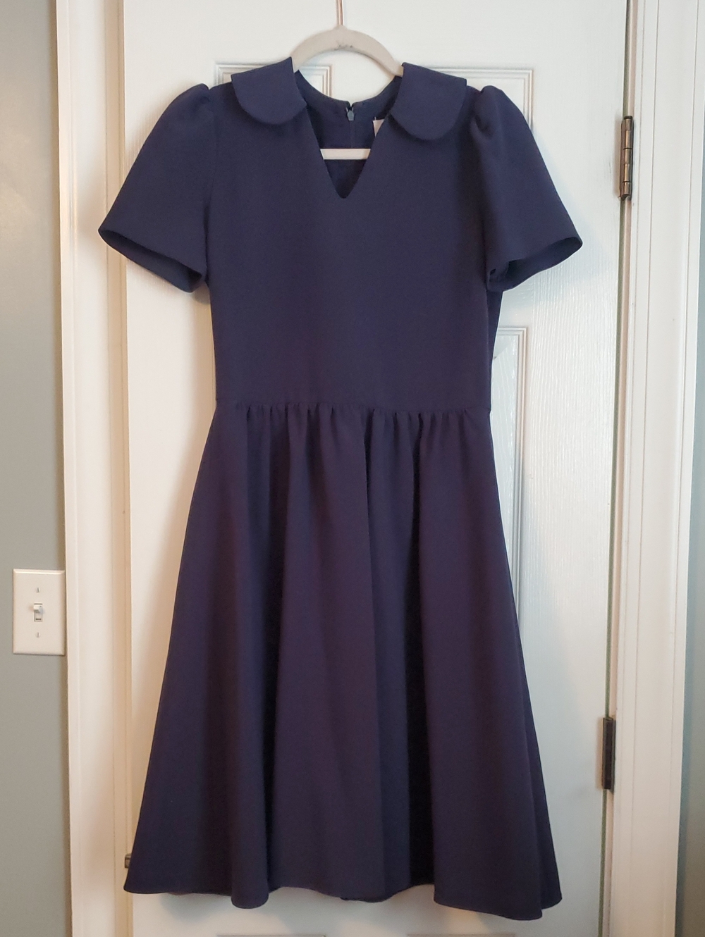 Gal Meets Glam Navy Peter Pan Collar Fit-and-Flare Dress